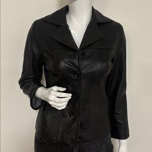Vintage 90s Beyond Sport 3/4 Sleeve Black Leather Blazer Jacket Kate Moss Vibes